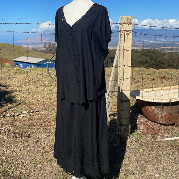 VTG Y2k Jane Ashley Black CottageCore Battenberg embroidered Skirt Set  XL - Picture 5 of 9